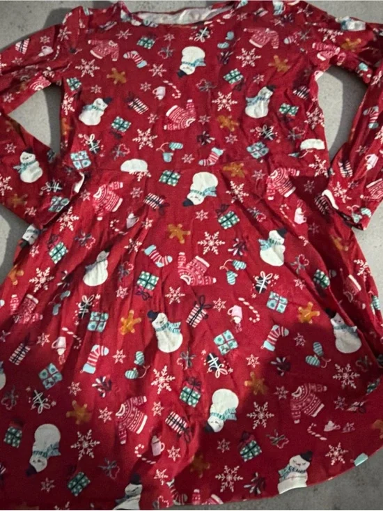 Children's Place Girls Red Holiday Print Long Sleeve Skater Dress - Size 10/12