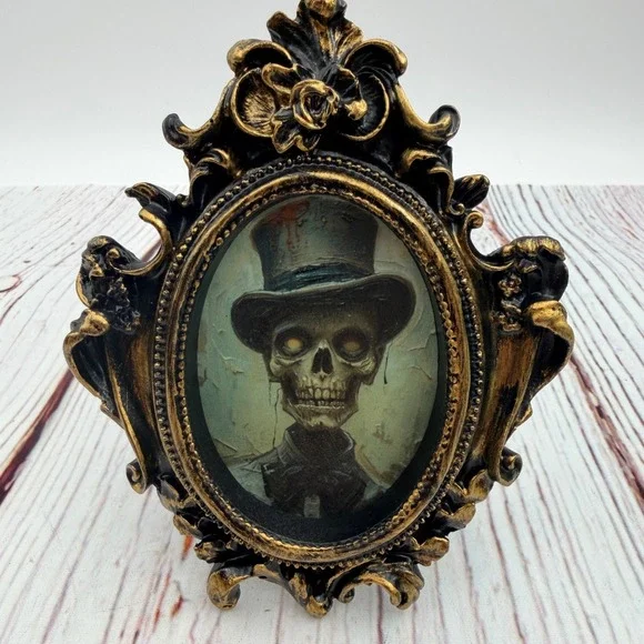 Gothic Zombie Gentleman Art Print in Ornate Gold & Black Resin Frame 4.5