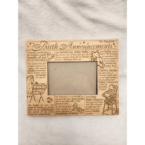 Laser Wood Engraved Photo Frame Birth Announcement 3x5 Picture Frame 7x8.5 Inch