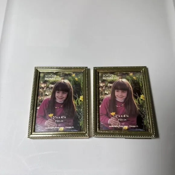 Vintage Set Of 2 Gold Tone Mini Picture Frames 3.25 X 4.25” MCM