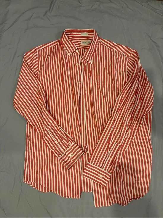 JCrew Men’s Red & White Striped Button-Down Shirt