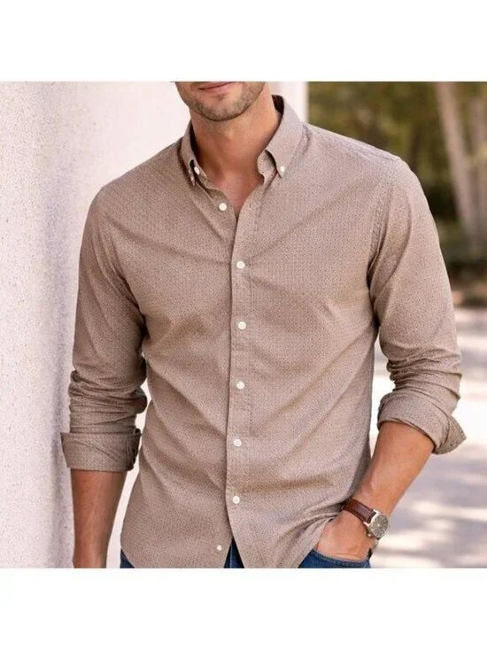 J. Crew Light Brown with Polka Dot Collared Long Sleeve Button Down Shirt Size M