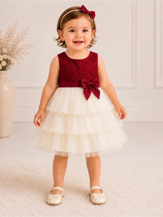 American Princess Burgundy Ivory Tulle Flower Girl Dress 24M Holiday Wedding