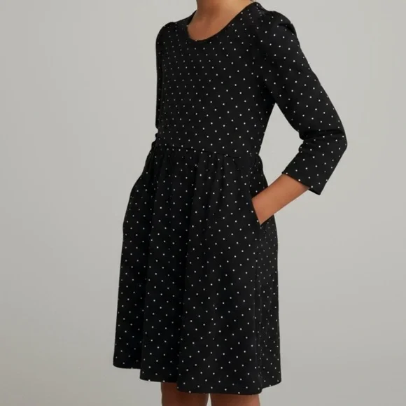 Emma & Elsa Super Soft Black White Polka Dot Dress with Pockets Size 12