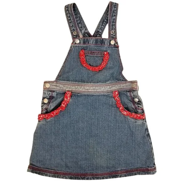 HANNA ANDERSSON Denim Blue Jean Overall Dress Girls Size 4