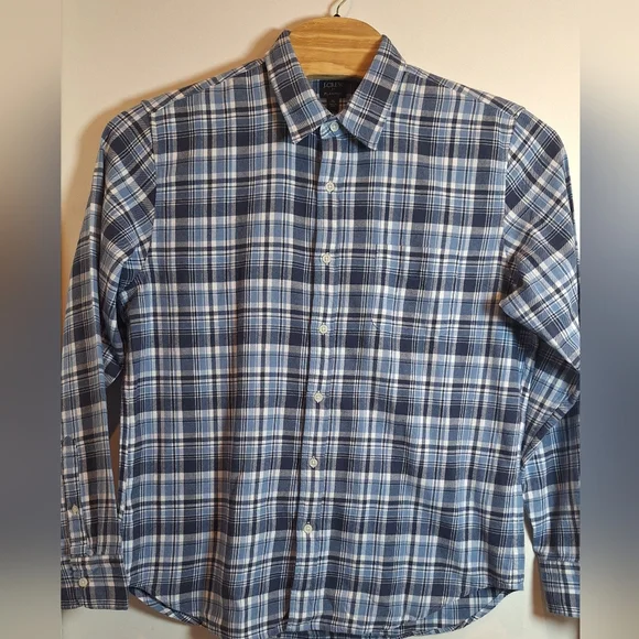 J‎ Crew Men's Classic Flannel XL Button Up Shirt Blue & White Soft Plaid Design