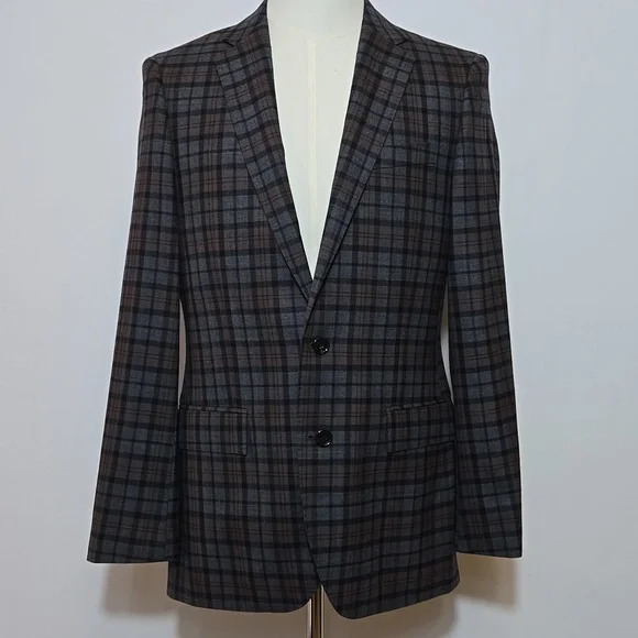 J. Crew Mens Ludlow Windowpane Slim Fit Wool Blazer‎ Jacket Size 38R Plaid