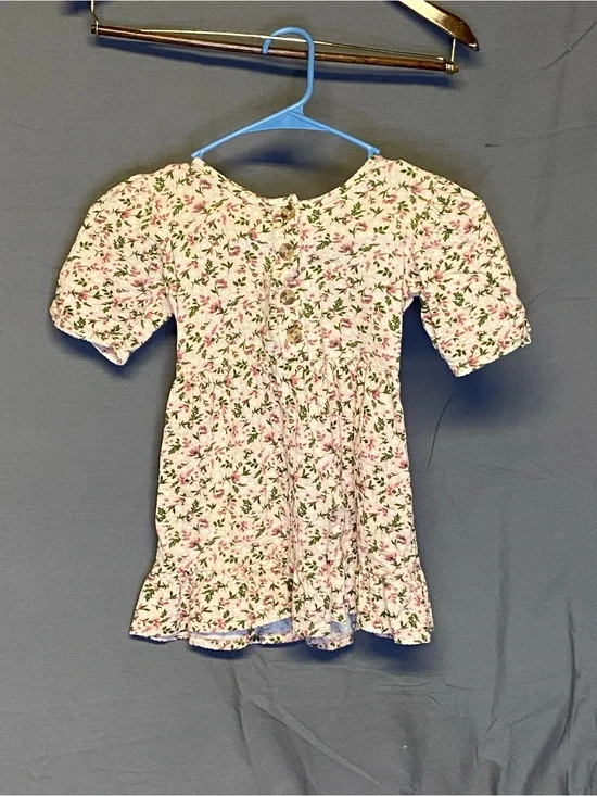 Little Lass Pink Floral Casual Dress with Green Accents