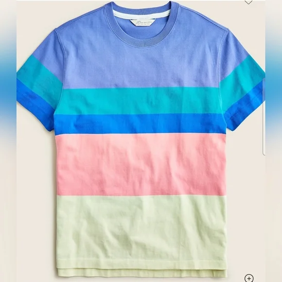 J.Crew Mens Rugby Crewneck Shirt Multistripe Short Sleeve M Medium 100% Cotton