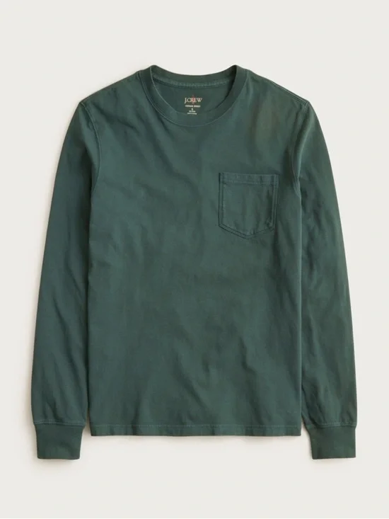 J crew green Long-sleeve vintage-wash cotton pocket T-shirt