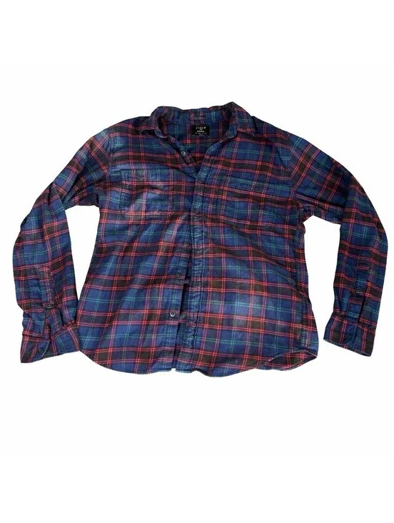 J.Crew Mens Slim Fit Flannel Shirt Blue Red Plaid Long Sleeve Size M