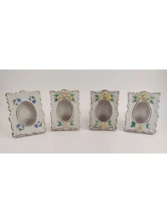 Vtg Yellow Rose Porcelain Picture Frames Hand Painted Flower Floral Lot of 4