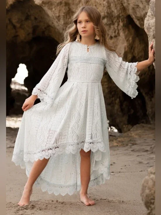 Joyfolie Murni Toddler Girls Lace High-Low Dress - Blue Whisper 4T