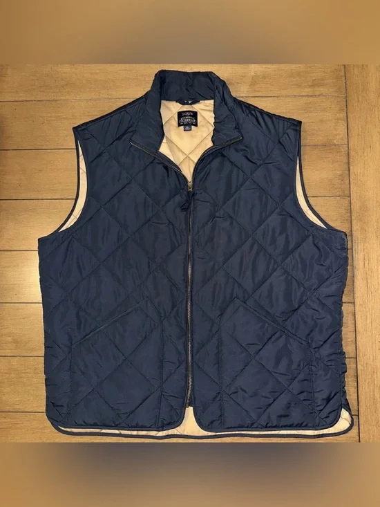J.Crew Authentic Outerwear Vest Mens XL Blue Quilted Zip Lined Outdoor Sports