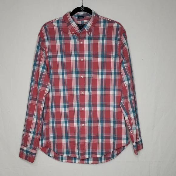 J Crew 100% Cotton Classic Flex Washed Plaid Button Up Shirt Size L Western