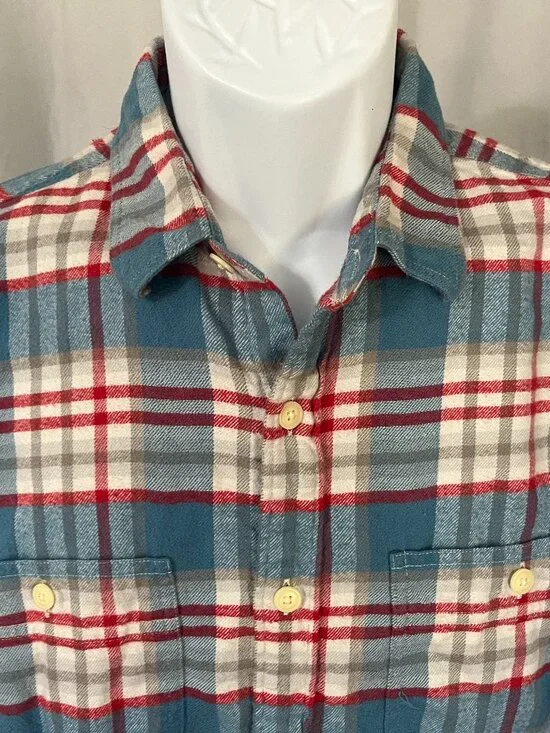 👔 J.Crew Men’s Slim Fit Flannel Shirt M White Blue Red Plaid Long Sleeve ✨