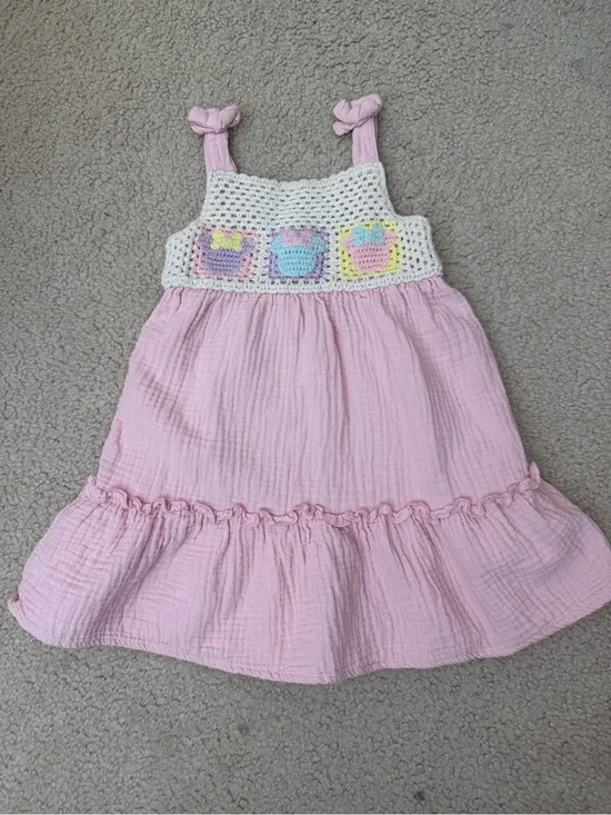 Pink Crochet-Accent Girls' Sundress