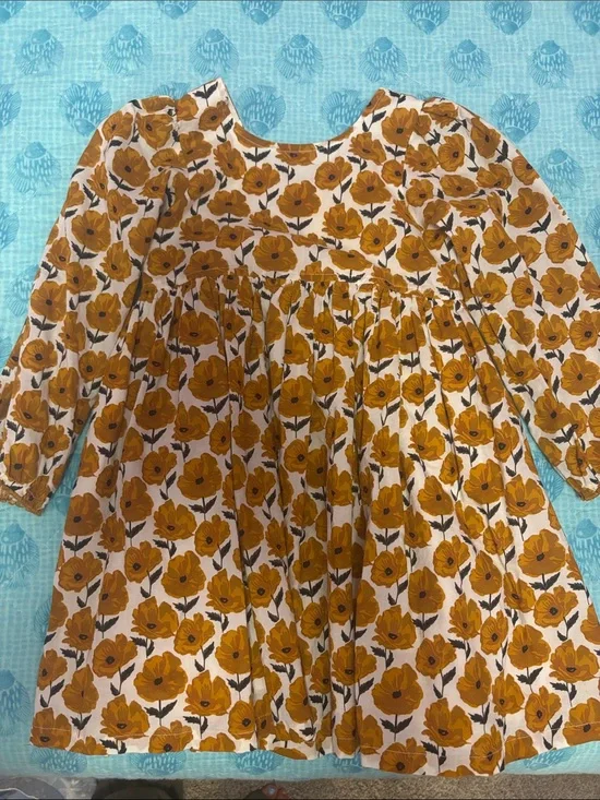 Pink Chicken Mustard Floral Long-Sleeve Kids Dress