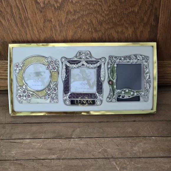 Lenox Picure Frames Vintage Jewel Set of 3 Silverplated Floral Desktop 3x3