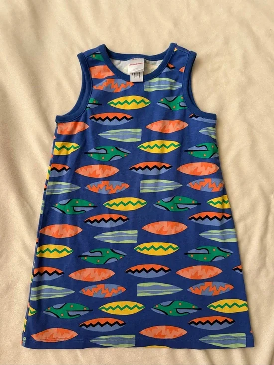 Hanna Andersson Blue Sleeveless Dress with Surfboard & Fish Print