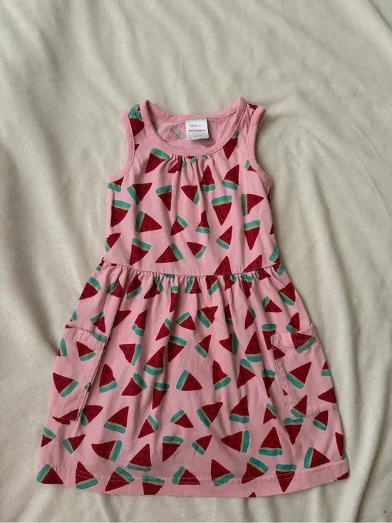 Kids Pink Watermelon Print Sleeveless Dress
