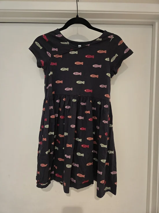 Tea Collection Navy Dress with Multi-Color Fish Print