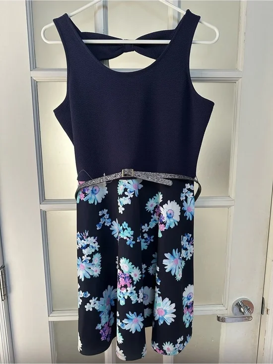NWT Justice Girls Navy Blue Floral Dress, size 20