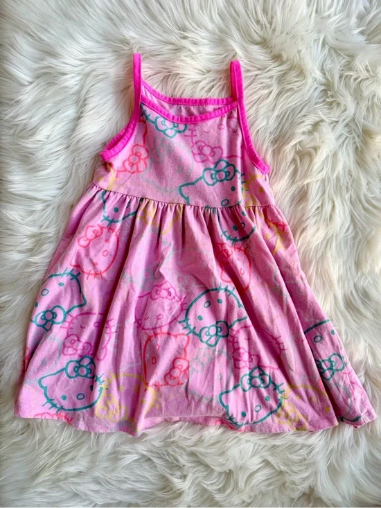 Sanrio Pink Hello Kitty Graphic Tank Dress with Hot Pink Trim Size 5T