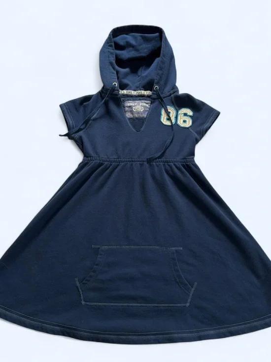 2008 Y2K Victoria's Secret Pink Navy Hooded Babydoll Dress with '86