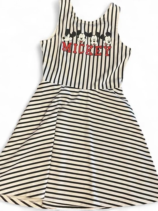 H&M Black & White Striped Kids Dress with Red Mickey Logo
