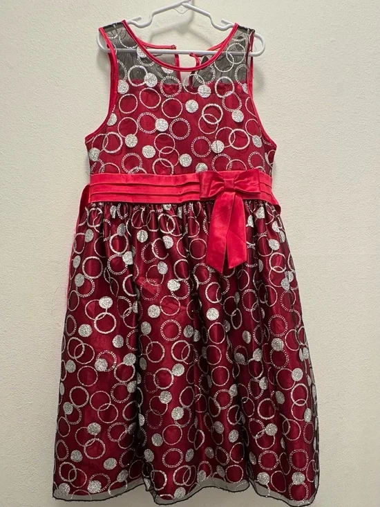 Love Girls Red Party Dress with Silver Circle Accents