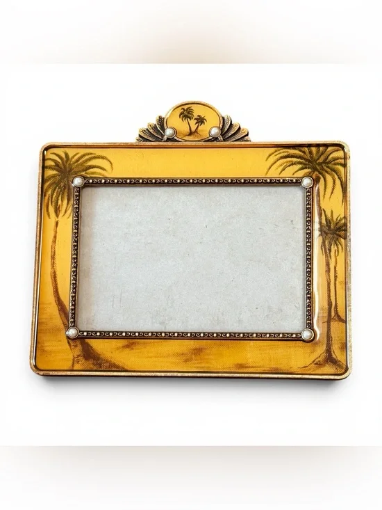 Vintage Home Collection Palm Tree 4x6 Photo Frame Gold Enamel Faux Pearl Detail