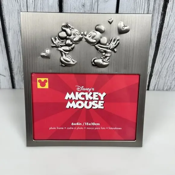 Disney Mickey & Minnie Mouse Photo Picture Frame 6x4 Metal Romantic Hearts