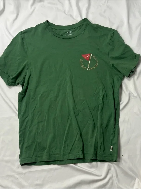 J. Crew Men's Forest Green Crewneck T-Shirt with Golf Emblem
