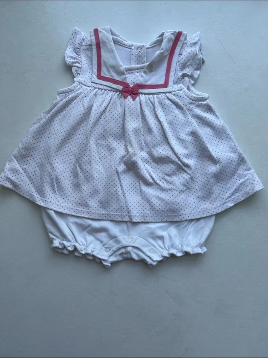 Janie and Jack White Baby Sailor Romper with Pink Trim