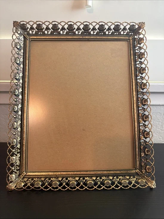 Vintage Frame Rose Floral Metallic Gold 8x10