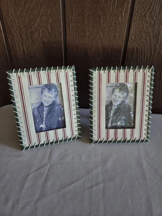 Burgundy and Cream With Green Border And Rope Accent Photo Frame Set of 2
