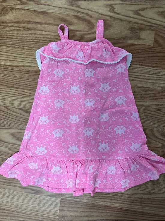 Girls Pink Kitty-Print Casual Summer Dress