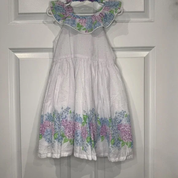 Tommy Bahama Kids Dress White Floral Hydrangea‎ Ruffle Neck Headband Set Size 4T