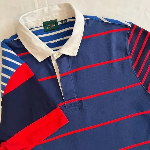 J Crew Rugby Polo Shirt Mens Medium Red Stripe Oarsman Preppy Soccer Nautical