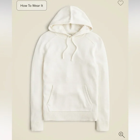 J.Crew Mens $128 Heritage cotton hooded sweater Ivory Size S CB547