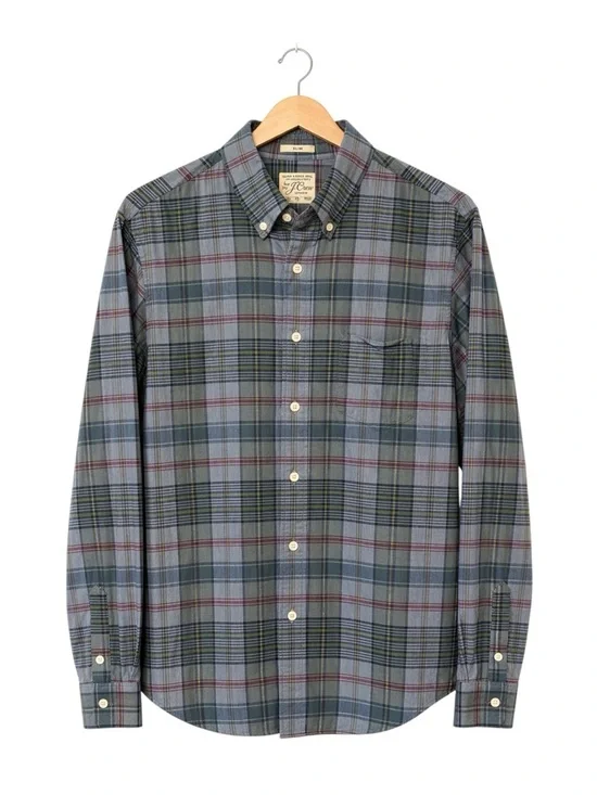 J Crew Mens Secret Washing Shirting Plaid Button Down Shirt Small Organic Cotton