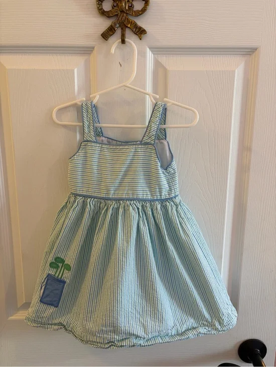 Little English Blue and White Dress with Golf Applique
