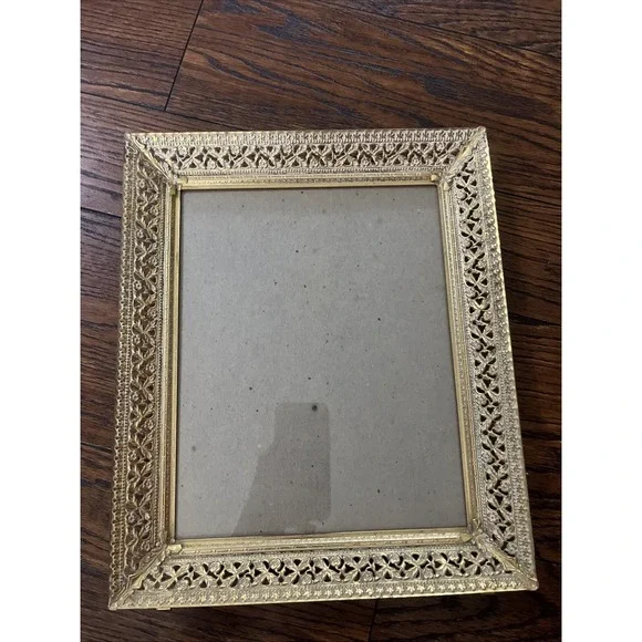 Vtg Gold Ornate Metal Picture Frame Filigree Hollywood Regency for 8