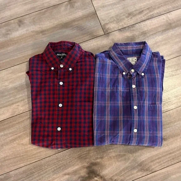 Lot of 2 J. Crew Mercantile Men Button Down Shirts Medium Red Gingham‎  Bin G-37