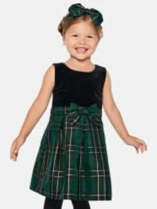 NWT The Children's Place Toddler Girls Plaid Velour Fit And Flare Dress 5T