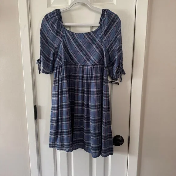 New Trixxi Girl Girls Blue Plaid Dress Size XL Extra Large