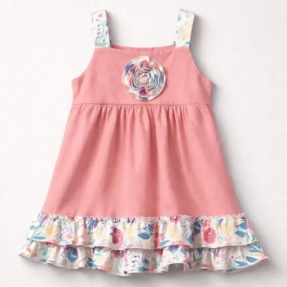 Marie Nicole Rose Pink knit dress with ruffle hem and floral accents  xxxL(7)