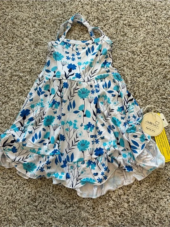 Bamboo Blue & White Floral Dress for Girls