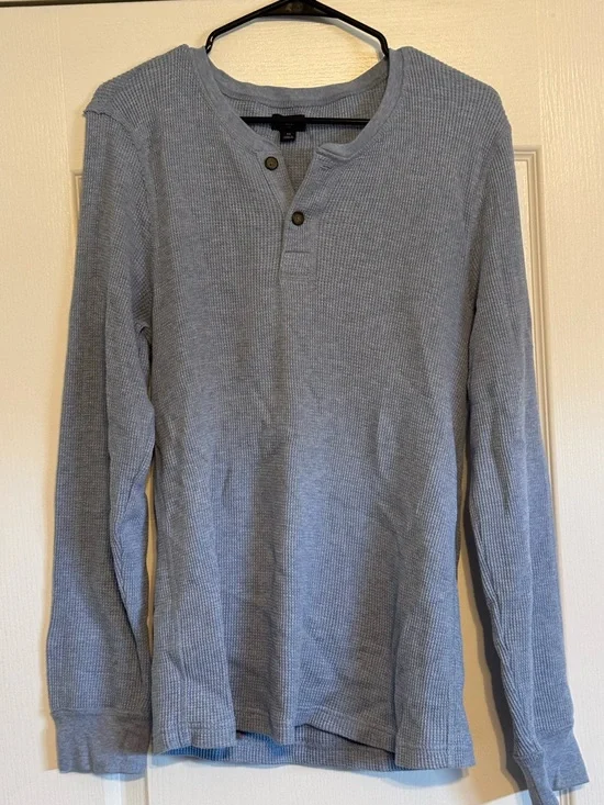 J Crew Light Blue Waffle Henley Long-Sleeve Shirt - Men